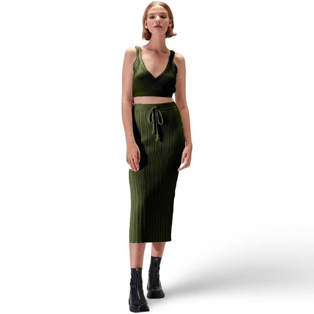 Rue Stiic matching set Mabel bra top Liana midi skirt deep green size large